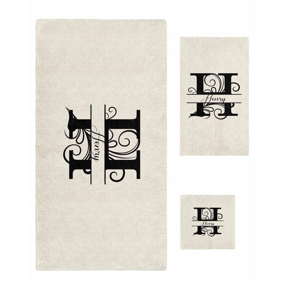 Letter H Towel Set of 3, Soft Microfiber Bath Towels, Hand Towel, Washcloths, Monogram Words Quick-Dry Absorbent Towels for Bathroom Kitchen Hotel Beach Gym Spa
