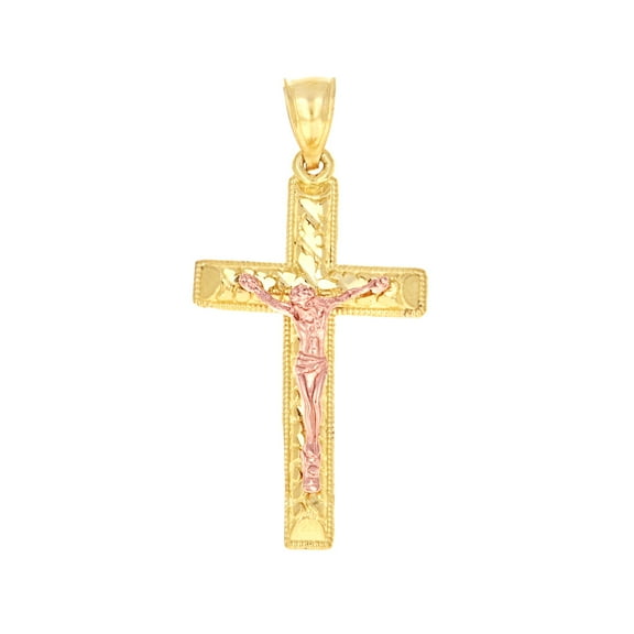 10k 10Kt Gold Two-Tone Diamond-Cut Mens Cross Crucifix Religious Charm Pendant