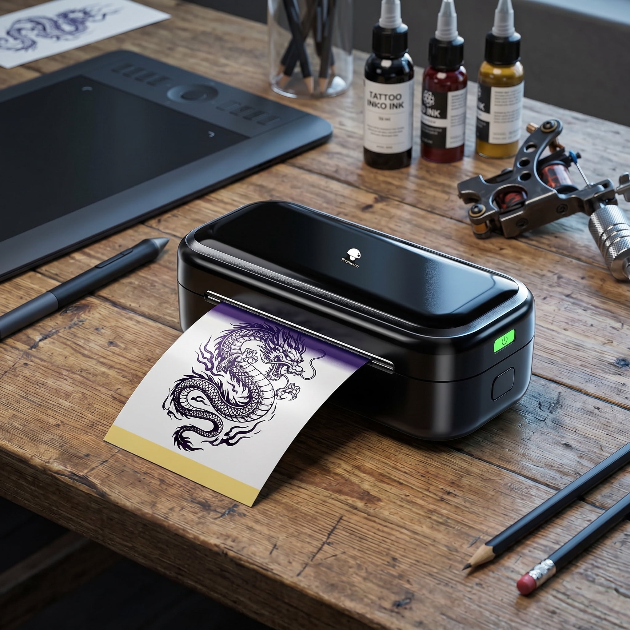 Phomemo TP31 Template Printer, Mini Tattoo Printer With 25 Transfer Sheets Included, Wireless Printing Device, Ideal For Tattoo Beginners And Professional Artists, 203 DPI（Black）