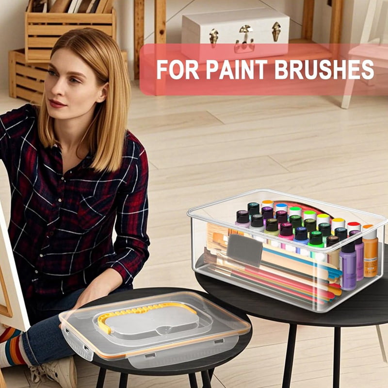 2X Acrylic Paint Storage Box for 2 Fl. Oz Acrylic Paints, 48 Bottles Capacity, Brushes Craft Organizer with Handle