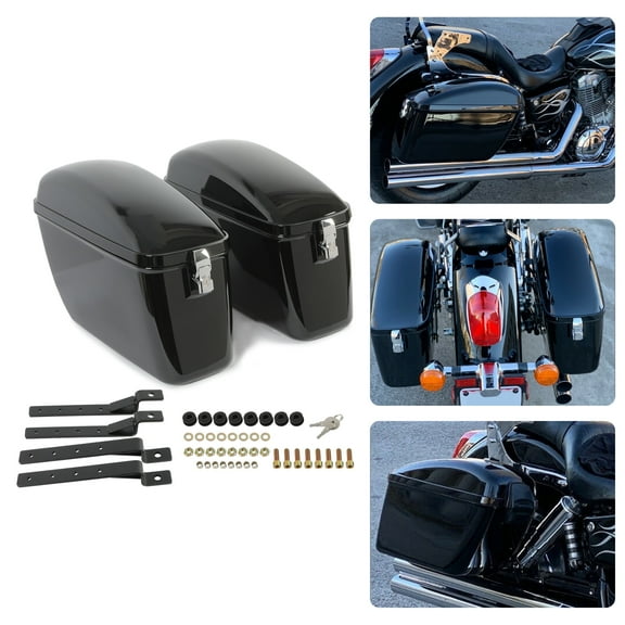 KOJEM Motorcycle Hard Saddle Bag Trunk, W/brackets, Universal Fit for Harley Honda Suzuki Yamaha Kawasaki Cruiser, Black