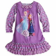 Disney Store Frozen Anna Elsa Long Sleeve Nightgown Pajama Girl Size 5/6