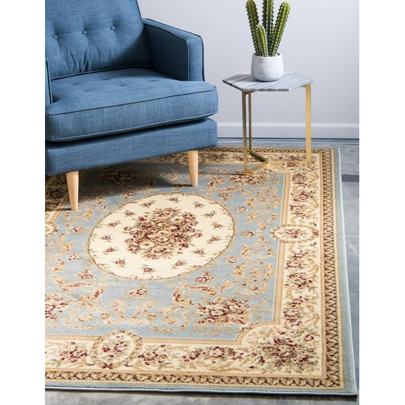 Unique Loom Versailles Collection Area Rug - Phillipe (7' 1" x 10' Rectangle Light Blue/Brown)