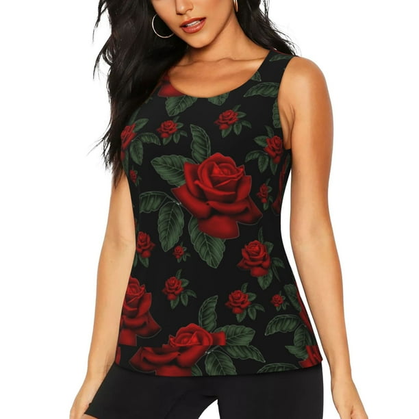 Fotbe Roses Blusas Sin Mangas para Mujer – Estilo Casual, Corte Suelto, Slim-Fit, Cuello Redondo Deportivo, Tops de Verano para Gimnasio y Yoga-Large