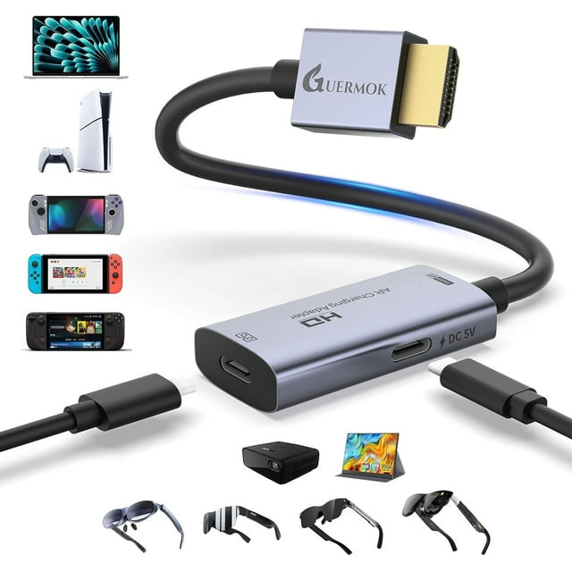 baomifa-AR Glasses HDMI to USB-C Display Adapter, 4K@60Hz Play and Charge XR Converter with DC 5V, for XREAL One/Air 2 Pro/RayNeo/Rokid, Steam, Switch2/1, PS5/4, Portable Monitors (Sliver)