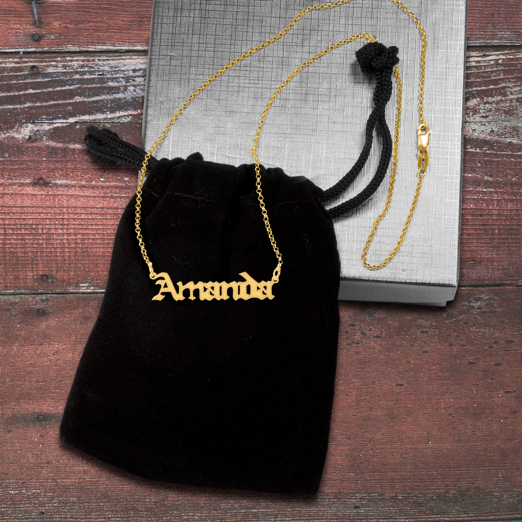 Personalized Old English Gothic Name Necklace in 14K Gold-Plated Sterling Silver