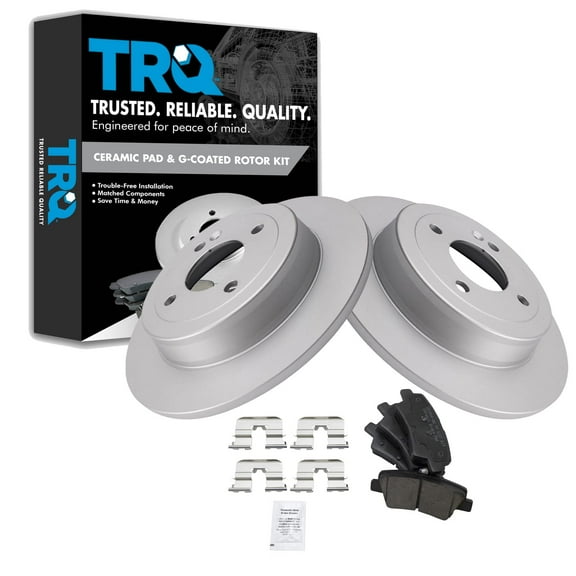 TRQ Rear Brake Pad & Rotor Kit Brake Pads Brake Rotor Ceramic Premium G-Coated Fits Select 2012-2017 Hyundai Accent 2012-2016 Kia Rio