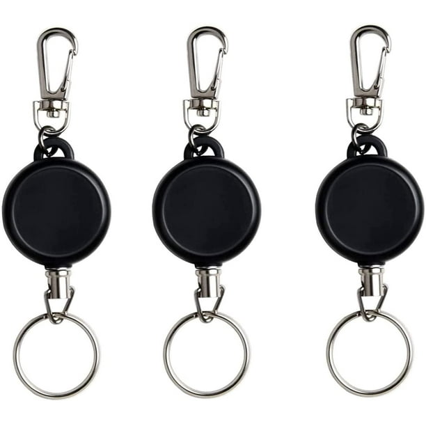 Retractable Key Chain,3 Pack Stainless Steel Wire Rope Retractable Badge  Holder Keychain, Anti Lost Keyring Spring Snap Key Chain Clip for Key  Lanyard ID Carabiner Badge Reels 