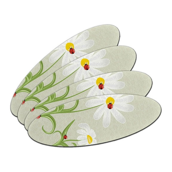 Ladybugs on Daisies - Lady Bugs Daisy Flowers Oval Nail File Emery Board 4 Pack