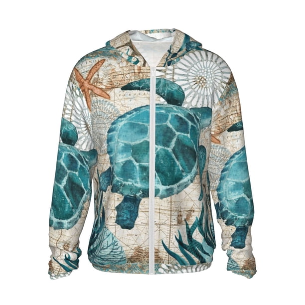 Fotbe Watercolor Sea Turtle Chaqueta con Protección Solar UPF 50+ para Hombre y Mujer, Camisa con Capucha y Bolsillos-Medium