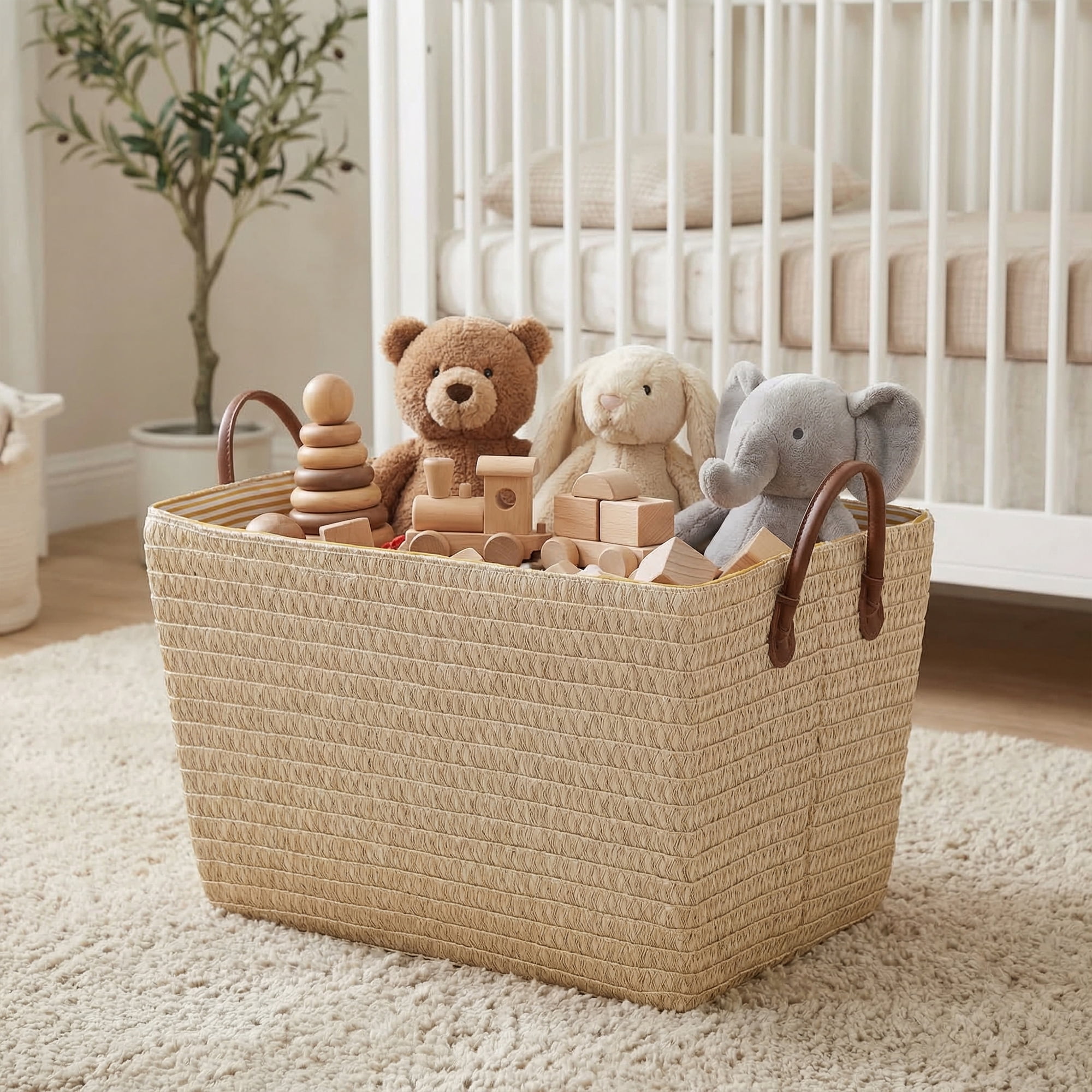Unique Bargains Good-quality Woven Shelf Closet Storage Bin Light Brown 17.7*13.8*9.8in