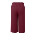 thumbnail image 5 of Qiopertar Women's Casual 3/4 Length Drawstring Pants Summer Relaxed Solid Color Elastic Waist Pull-On Pants with Pockets and Slit Hem, Wine XL, 5 of 6