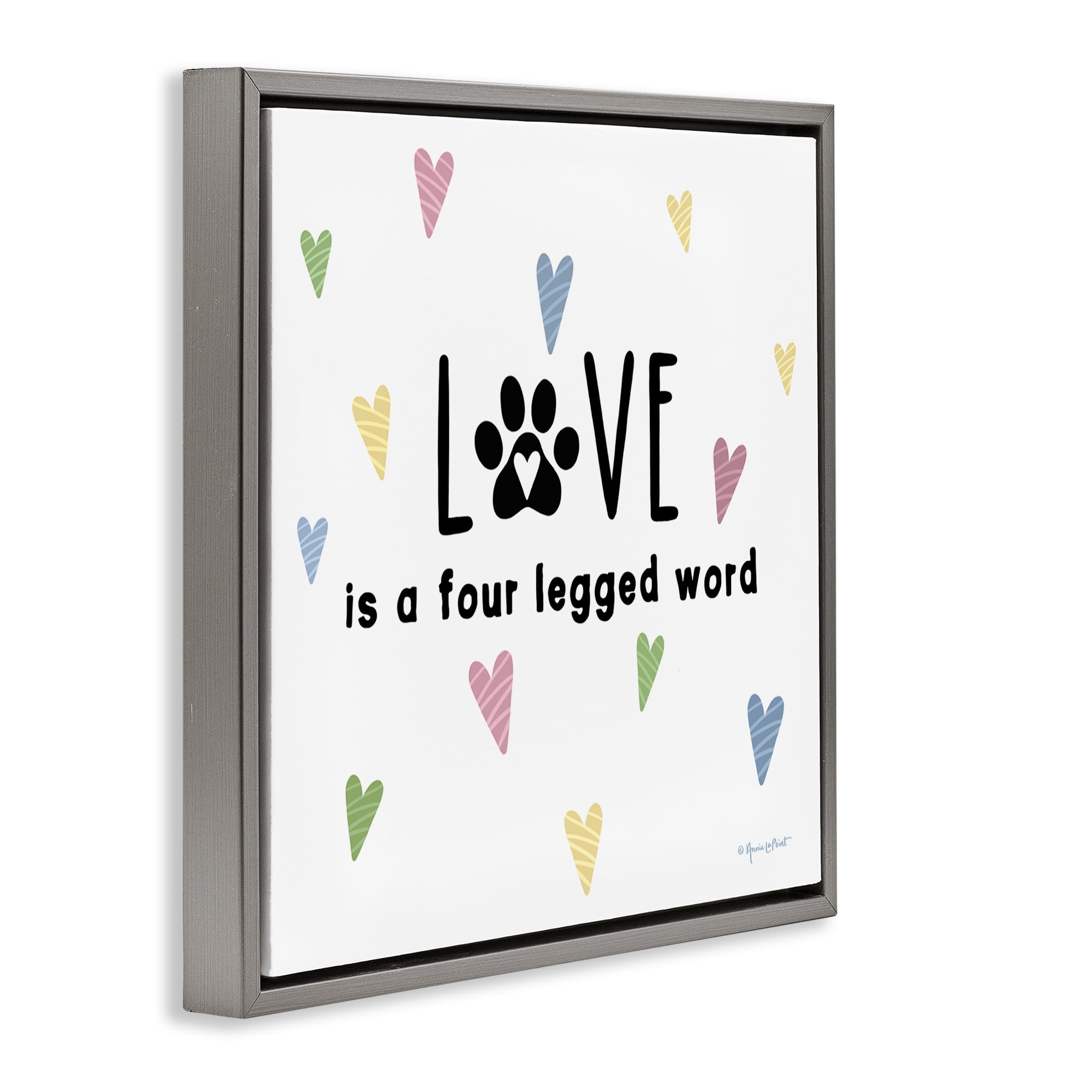 Stupell Industries Love Four Legged Novelty & Humor Painting Gray Floater Framed Canvas Art Print Wall Art, 25 x 25