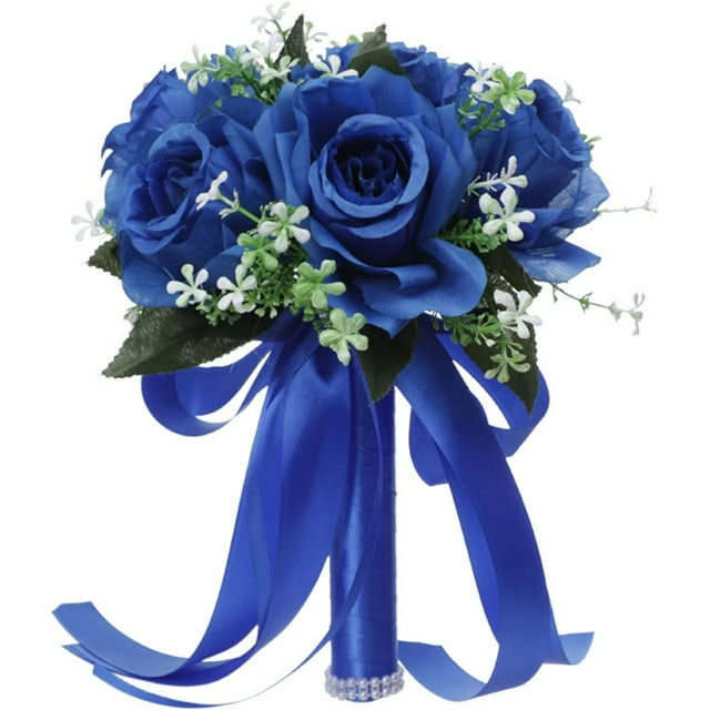 1 ramo de dama de honor para novia/boda, novia sosteniendo flores, ramo de seda de cristal rosa, regalo de decoración del hogar de la iglesia de boda (azul) Rojo Verde