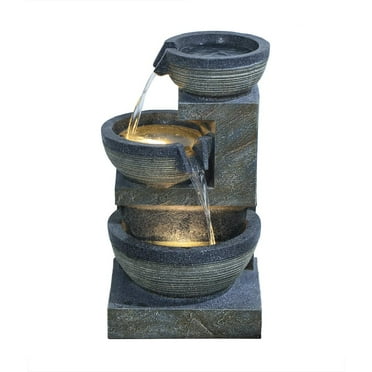 Hi-Line Gift Ltd 79759 Enchanting Outdoor Fountain with 12 Warm White LED Lights - Gray