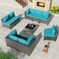 thumbnail image 7 of ALAULM 9 Pieces Patio Conversation Furniture Set Outdoor Sectional Sofa Sets W/Cushions Brown PE Rattan, Blue, 7 of 7