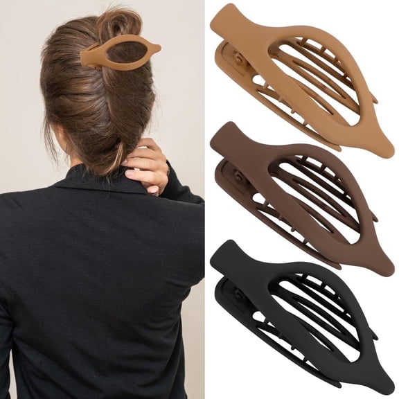 Flat Hair Clips for Women 3Pcs Large Strong Hold Hair Clip for Thick Thin Hair, French Matte Flat Hair Clip,Nonslip Jaw Clips for Women and Girls(khaki, Brown, Black)