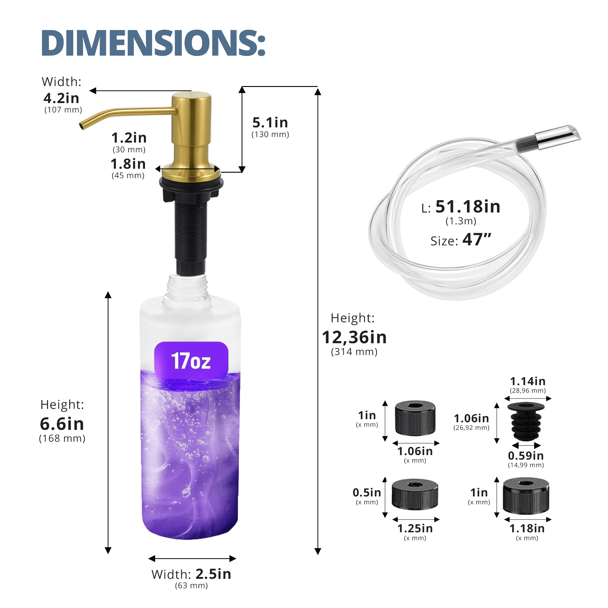 SBEN Countertop Soap Dispenser Pump with Extension Tube Kit (Gold Brushed)