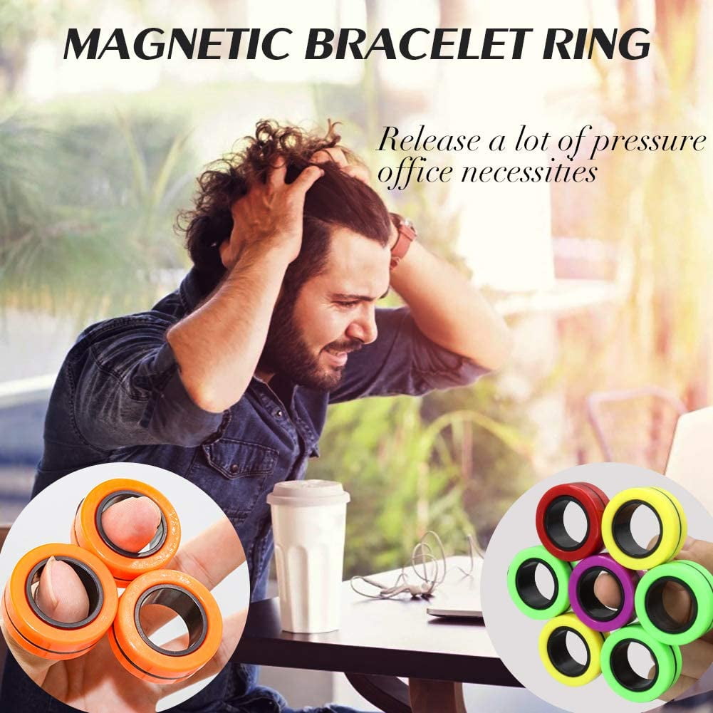 Professional Fidget Spinner Stress Relief Rings Props Colorful Training Relieves Reducer Autism Anxiety Finger Therapy Stress Toys 3 Pcs Set  Doli Yearning Decompression Magnetic Rings Fidget Toys