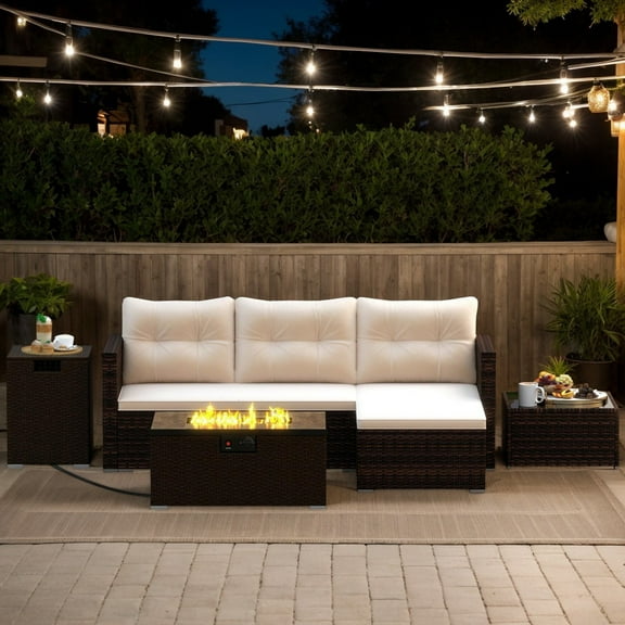 Resenkos Patio Furniture Sets,Outdoor & Patio Furniture Sets,4 Pieces Outdoor Furniture Set with 32 Inch Fire Pit Table and Propane Tank Cover