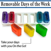 GMS Large 7 Day Travel Pill Pod with Tray - Rainbow Pill Case for Pills, Vitamins and Supplements