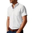thumbnail image 1 of QUTETN Men'S Solid Color Linen Collar Short Sleeved Shirt, Loose And Casual Style, Breathable And Comfortable, 1 of 4