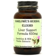 BARLOWES HERBAL ELIXIRS Liver Support - 60 650mg VegiCaps - Stearate Free, Bottled in Glass! FREE SHIPPING on orders over $49!