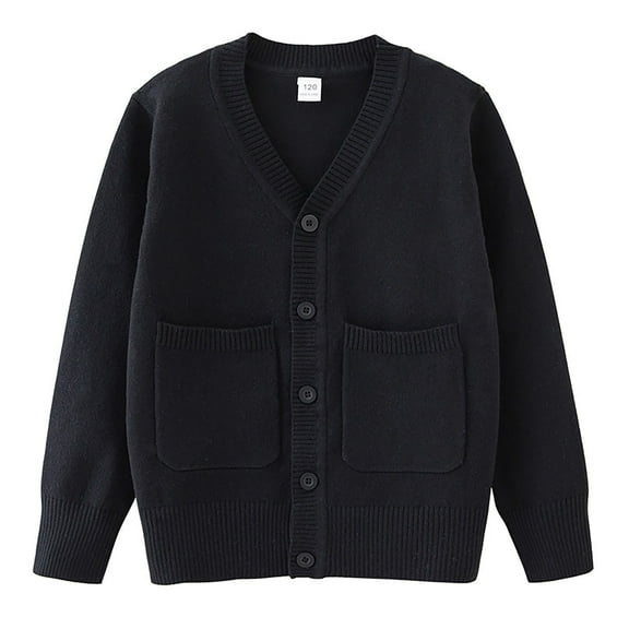 Otqutp Cuhk Children's Knitted Cardigan Pocket School Student Girls Sweater Coat Toddler Baby Girls' Cardigan Sweaters Open Front Long Sleeve Knit Outwear(Black,5-6 Years)
