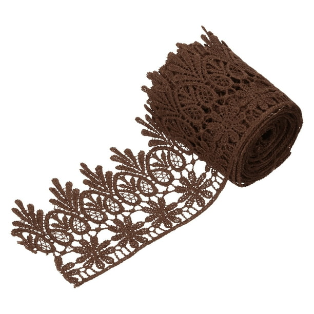 Cinta de encaje bordada de 3 pulgadas de ancho y 3 yardas de patrón floral marrón oscuro para costura, manualidades, envoltura de regalos, decoración de bodas