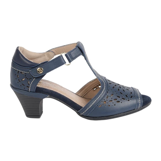 319-52 Sandalia con Tacon de 5 cm para Dama Mujer en color Azul Marino, Elaborado de Piel Vacuno. Cklass 319-52
