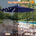 thumbnail image 5 of 10FT Solar Offset Umbrella, Cantilever Hanging Outdoor Umbrellas with Handy Crank, 32 LED Lights, Cross Base for Poolside, Backyard, Lawn, Deck, Backyard, Navy Blue, 5 of 5