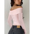 thumbnail image 2 of Michellecmm Women’s Knit Crop Tops Basic Solid Color Off Shoulder Long Sleeve T-Shirts Cropped Sweater, 2 of 5