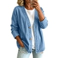 thumbnail image 3 of CAIXIA Denim Jacket For Women Classic Button Front Breathable Stretch Relaxed Fit Lightweight Long Sleeve Cardigan Coat, 3 of 5
