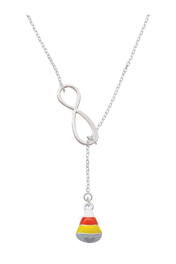 Silvertone 3-D Enamel Candy Corn Silver tone Elegant Infinity Lariat Necklace