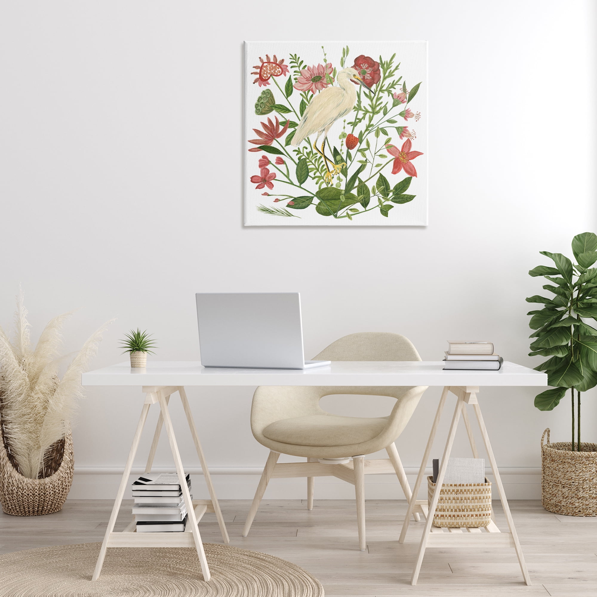 Stupell Industries Nautical Flowers & Egret Landscape Painting Gallery Wrapped Canvas Art Print Wall Art, 30 x 30