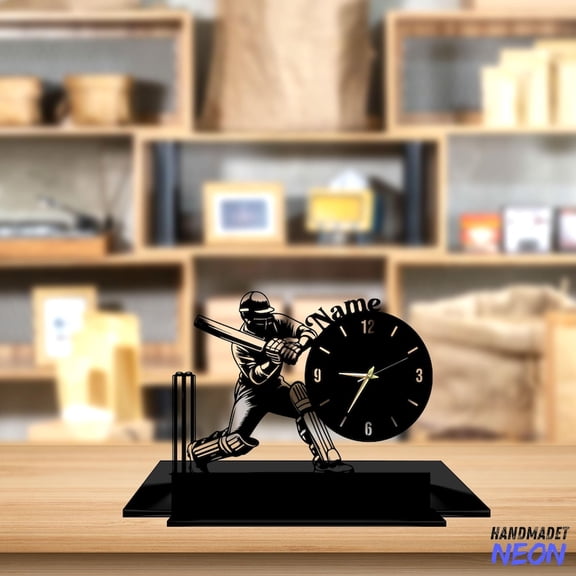 Handmadetneonsign Cricket Tabletop Metal Clock, Cricket Player Desktop Clock, Clock Home Decor 93268