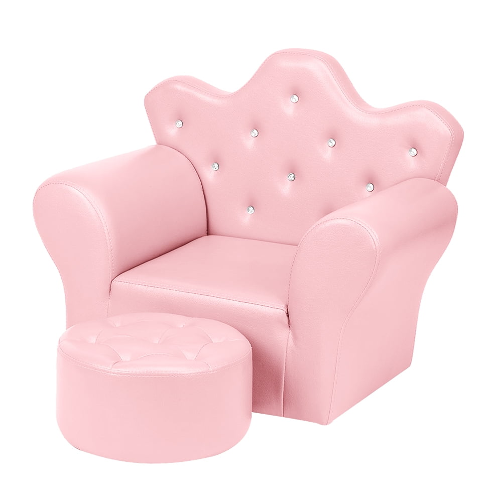 Private Jungle Children Upholstered Sofa PVC Leather Princess Sofa with Diamond Decoration，Mini Sofa for Boys and Girls，Pink