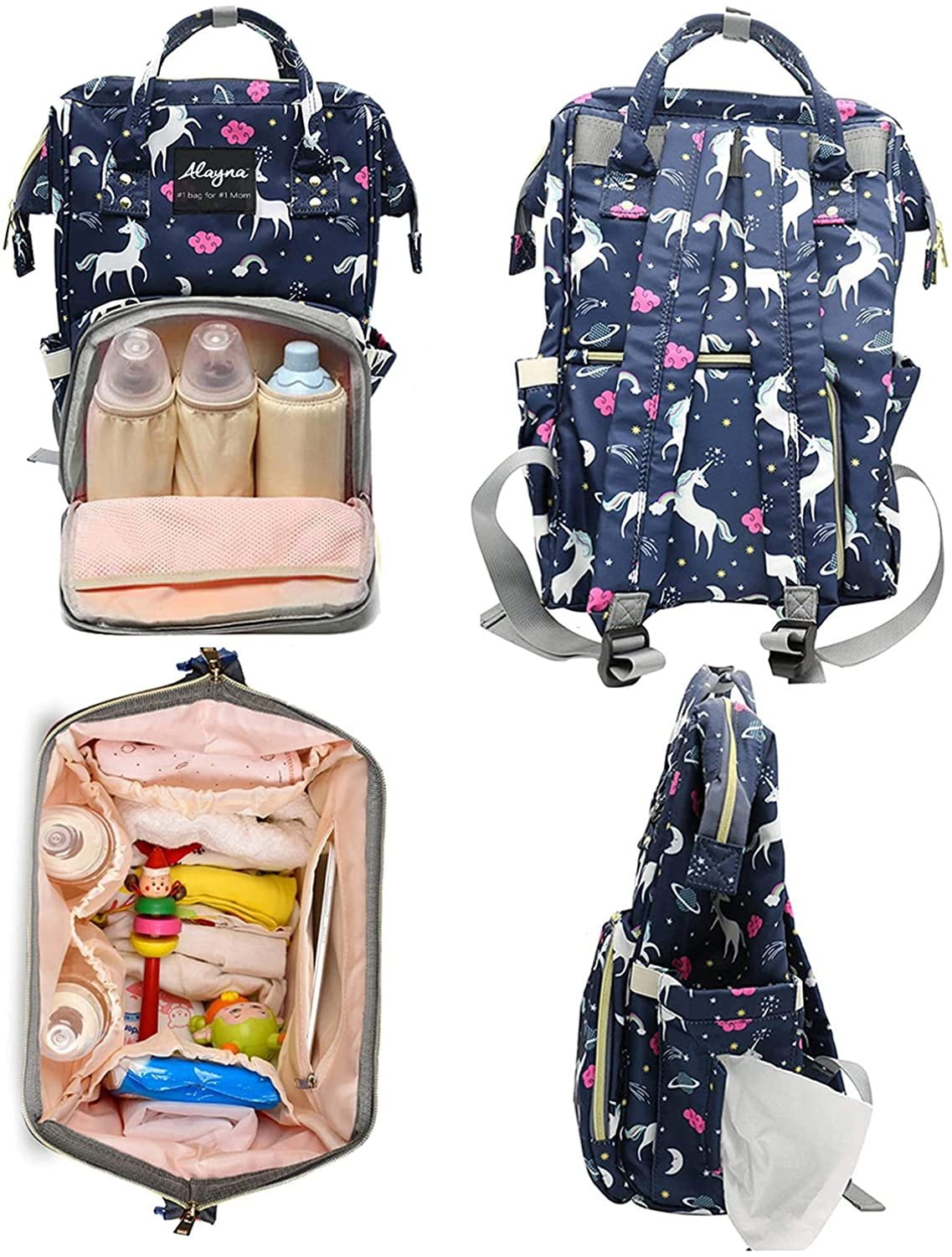 Diaper Bag Backpack Baby Bag Multifunction Maternity Travel Changing Pack Water Resistant Nappy Tote Blue Unicorn