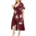 thumbnail image 4 of Ovzne Robes Grande Taille pour Femmes aux Formes Robe Femme Robe Grande Taille pour Femmes Été Col en V à Volants Irrégulière Imprimée Robe Décontractée Robe pour Femmes à Manches Courtes Imprimée Liquidation, 4 of 6