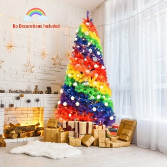 Gymax 7 ft Colorful Rainbow Hinged Christmas Tree Holiday Decor w