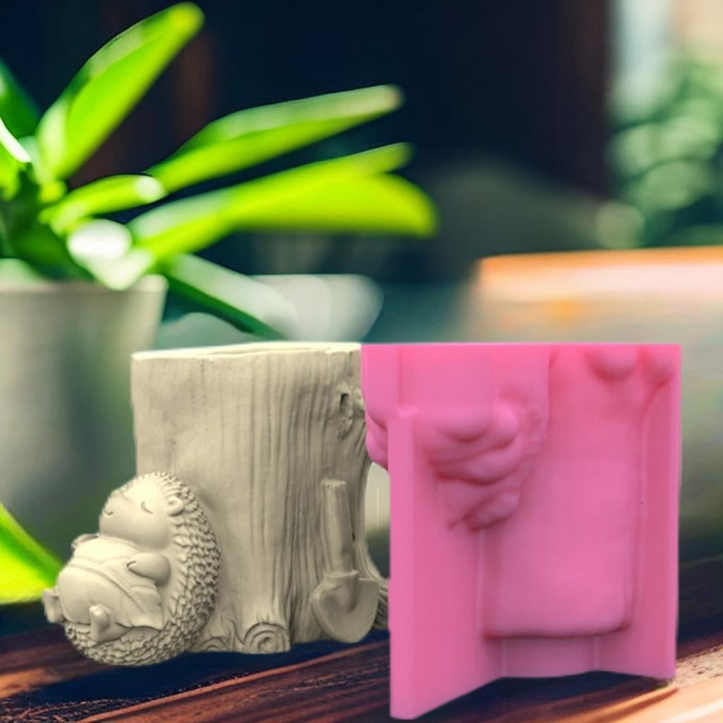 Osdhezcn Hedgehog Gypsum Flower Pot Silicone Resin Mold Epoxy Resin Casting Mold Succulent Vase Cement Mold Candle Holder Mold