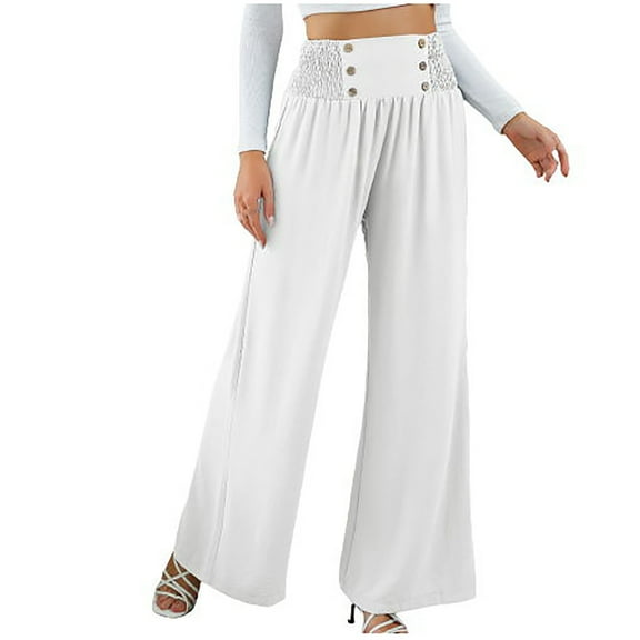 Boho Pants for Women Beach Pants Lounge Trousers High Waisted Wide Leg Pants Pleated Belly Control Flowy Slacks