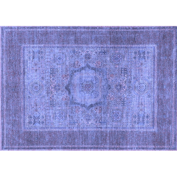 Ahgly Company Machine Washable Indoor Rectangle Medallion Blue Traditional Area Rugs, 8' x 10'