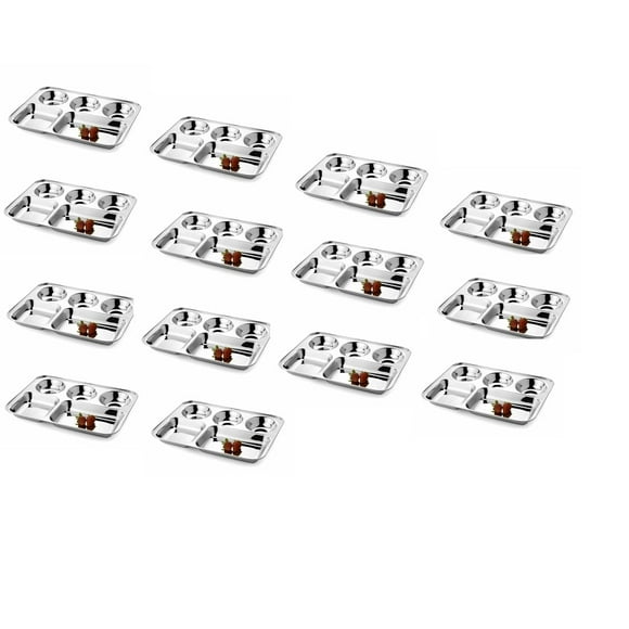 Silver Stainless Steel Sandwich Tray Set, 5 Pieces, Microwave Safe | Set Of 5 Individual Trays In 1 - Pack Of 14