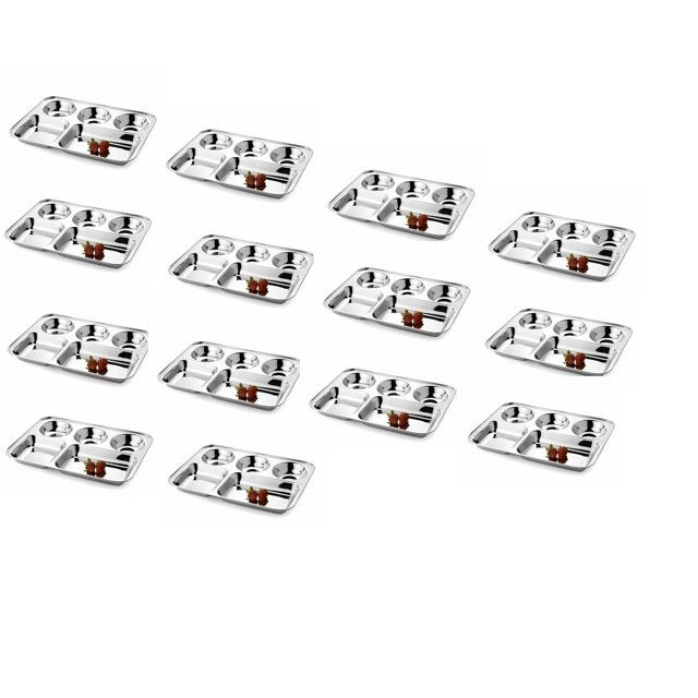 Silver Stainless Steel Sandwich Tray Set, 5 Pieces, Microwave Safe | Set Of 5 Individual Trays In 1 - Pack Of 14