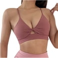 thumbnail image 1 of Xfvqtps Ruching Workout Bra for Women Low Support V Neck Padded Spaghetti Strap Ring Yoga Backless Sports Bra Red, 1 of 4