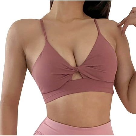 Gnurob Sports Bra for Women  Criss-Cross Back Bralettes Padded Athletic Brassiere Medium Support Yoga Bralette Beauty Back Smoothing Bras Breathable Underwear Clearance Saving Red Small