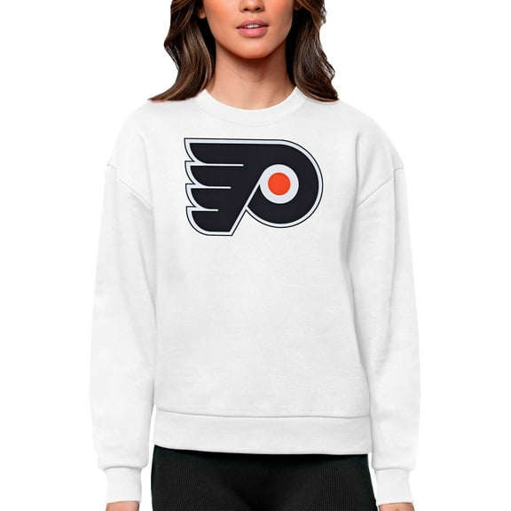 Women's Antigua White Philadelphia Flyers Primary Logo Team Logo Victory Crewneck Pullover Sweatshirt