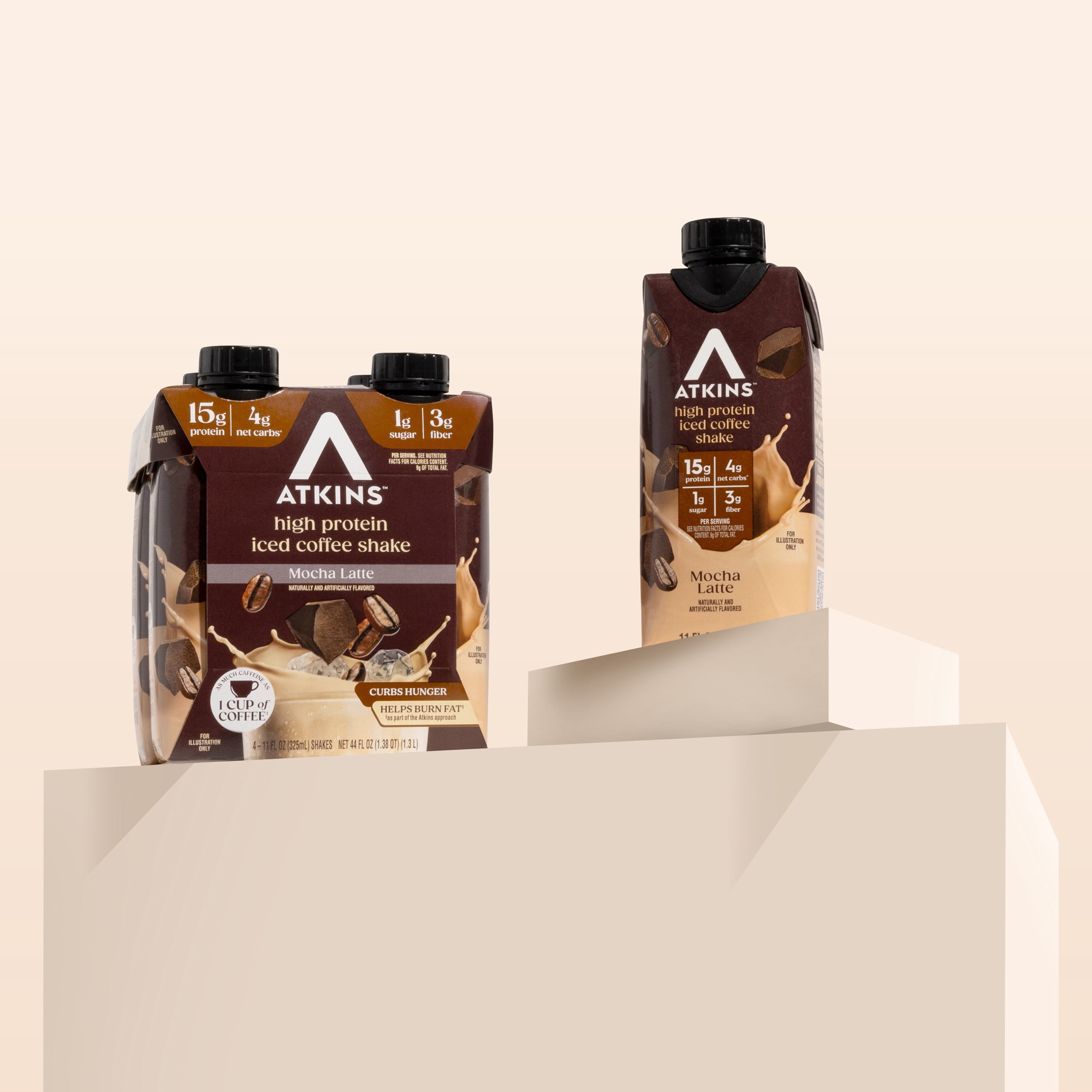 Atkins Protein Shake, Mocha Latte, Keto Friendly, Gluten Free, 4 Ct (Ready to Drink)