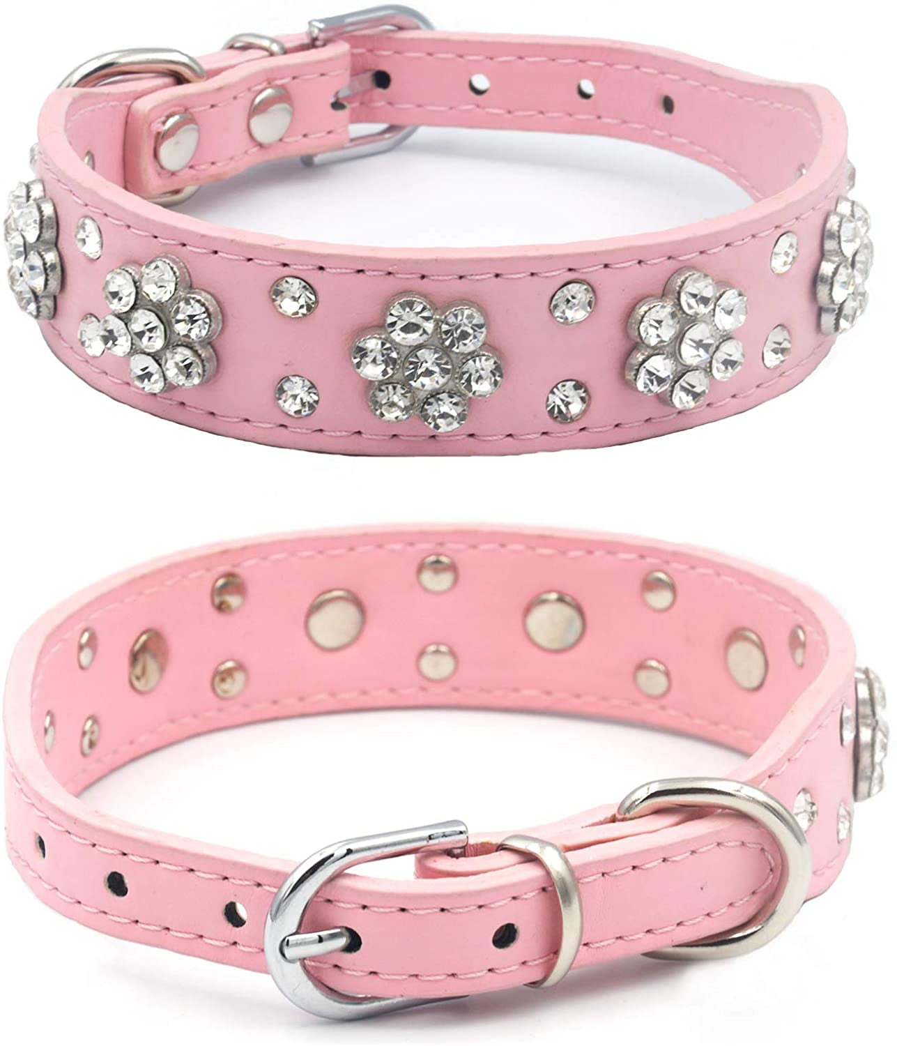 PU Leather Dog Collars for Small Dogs Adjustable Small Pet Dog Collar with Rhinestone Female Dog Collar Personalized 